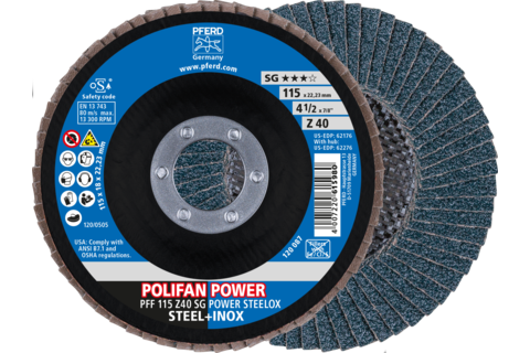 Ściernica listkowa POLIFAN POWER PFF 115 × 22,23 mm płaska Z40 SG STEELOX stal/stal nierdzewna