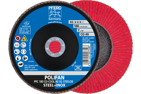 Ściernica listkowa POLIFAN PFC 180 × 22,23 mm stożkowa CO-COOL 40 SG STEELOX stal/stal nierdzewna