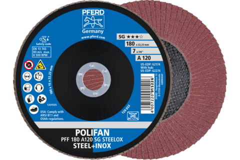 Ściernica listkowa POLIFAN PFF 180 × 22,23 mm płaska A120 linia wydajna SG STEELOX stal/stal nierdzewna