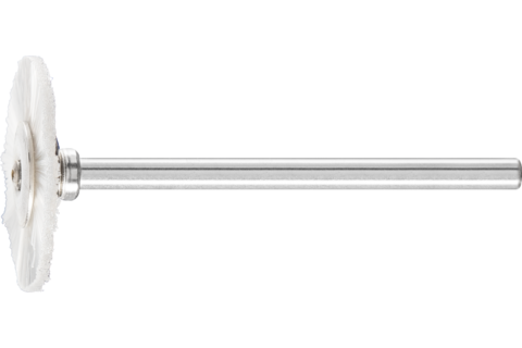 Miniaturowa szczotka tarczowa RBU Ø22 × 2 mm trzpień Ø3 mm włosie z tworzywa sztucznego Ø0,15