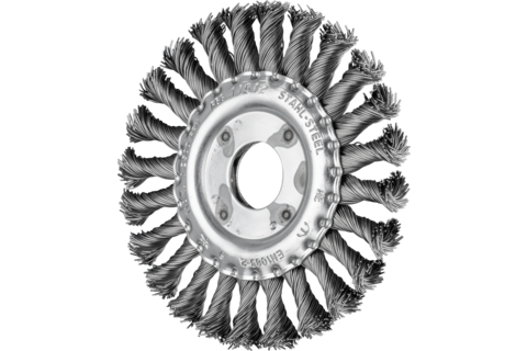 Szczotka tarczowa pleciona RBG Ø115 × 12 × 22,2 mm, drut stalowy Ø0,50 mm do szlifierki kątowej