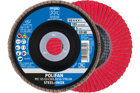 Ściernica listkowa POLIFAN PFC 125 × 22,23 mm stożkowa CO-COOL 60 SG STEELOX stal/stal nierdzewna