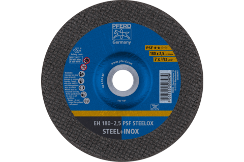 Ściernica tarczowa do cięcia EH 180 × 2,5 × 22,23 mm odgięta linia uniwersalna PSF STEELOX do stali/stali szlachetnej