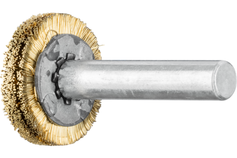 Szczotka tarczowa niepleciona RBU Ø20 × 4 mm trzpień Ø6 mm drut mosiężny Ø0,20
