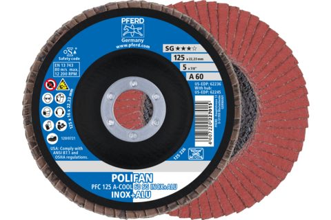 Ściernica listkowa POLIFAN PFC 125 × 22,23 mm stożkowa A-COOL 60 SG INOX+ALU stal nierdzewna/aluminium