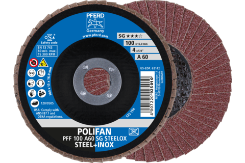 Ściernica listkowa POLIFAN PFF 100 × 16 mm płaska A60 linia wydajna SG STEELOX stal/stal nierdzewna