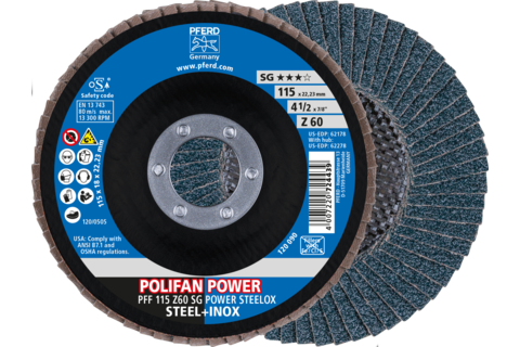 Ściernica listkowa POLIFAN POWER PFF 115 × 22,23 mm płaska Z60 SG STEELOX stal/stal nierdzewna