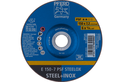 Ściernica tarczowa do zdzierania E 150 × 7,2 × 22,23 mm linia uniwersalna PSF STEELOX do stali/stali nierdzewnej