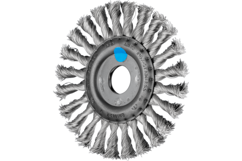 Szczotka tarczowa pleciona RBG Ø125 × 12 × 22,2 mm, drut ze stali nierdzewnej Ø0,35 mm do szlifierki kątowej