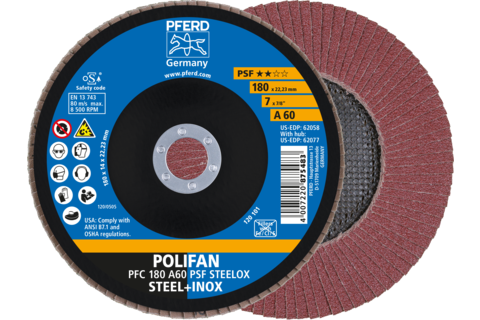 Ściernica listkowa POLIFAN PFC 180 × 22,23 mm stożkowa A60 linia uniwersalna PSF STEELOX stal/stal nierdzewna