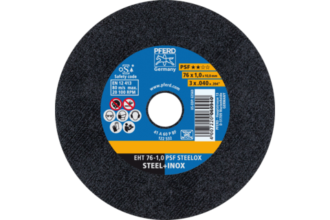 Ściernica tarczowa do cięcia EHT 76 × 1,0 × 10 mm prosta linia uniwersalna PSF STEELOX do stali/stali szlachetnej