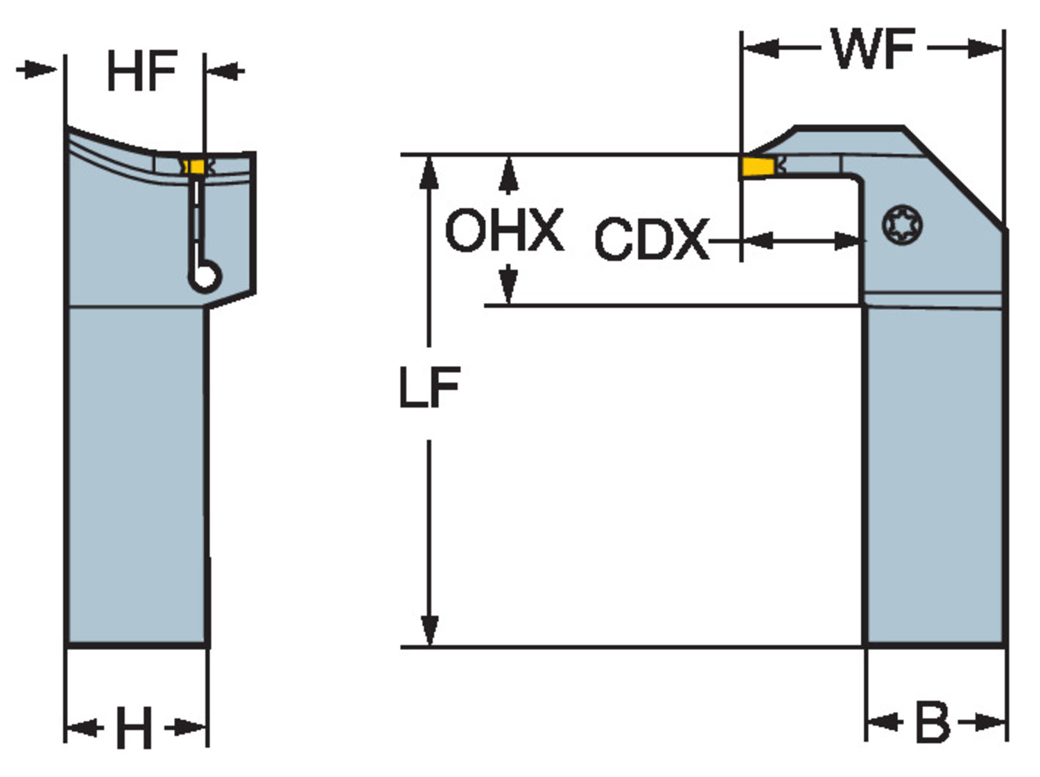 CoroCut® 1-2, oprawka z chwytem tradycyjnym do rowków czołowych LG123H13-2525B-052BM