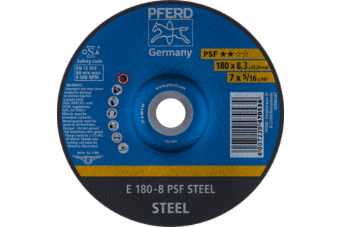 Ściernica tarczowa do zdzierania E 180 × 8,3 × 22,23 mm linia uniwersalna PSF STEEL do stali