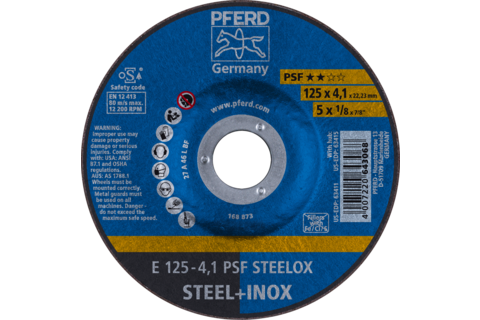 Ściernica tarczowa do zdzierania E 125 × 4,1 × 22,23 mm linia uniwersalna PSF STEELOX do stali/stali nierdzewnej