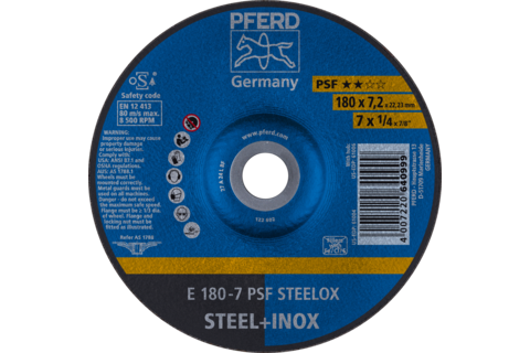 Ściernica tarczowa do zdzierania E 180 × 7,2 × 22,23 mm linia uniwersalna PSF STEELOX do stali/stali nierdzewnej