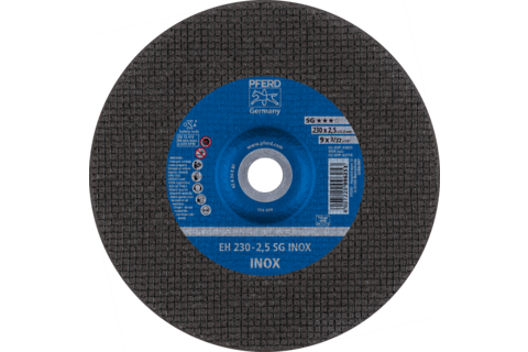 Ściernica tarczowa do cięcia EH 230 × 2,4 × 22,23 mm odgięta linia wydajna SG INOX do stali szlachetnej