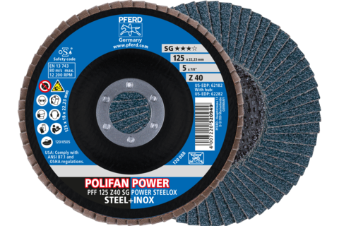 Ściernica listkowa POLIFAN POWER PFF 125 × 22,23 mm płaska Z40 SG STEELOX stal/stal nierdzewna