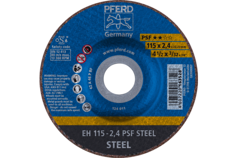 Ściernica tarczowa do cięcia EH 115 × 2,4 × 22,23 mm odgięta linia uniwersalna PSF STEEL do stali