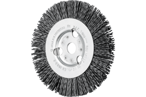 Szczotka tarczowa wąska niepleciona RBU Ø100 × 12 × 12 mm otwór, włókno ceramiczne Ø1,10 mm ziarno 120