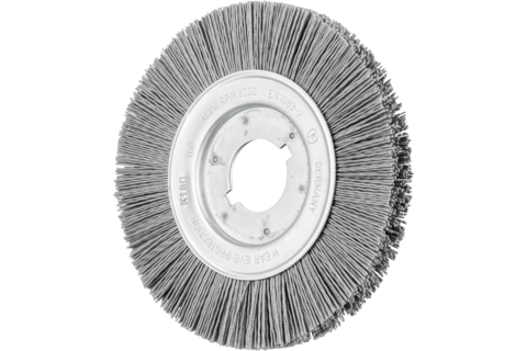 Szczotka tarczowa wąska niepleciona RBU Ø150 × 16xvariable otwór, włókno SiC Ø0,90 ziarno 180