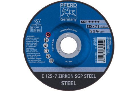 Ściernica tarczowa do zdzierania E 125 × 7,2 × 22,23 mm ZIRKON linia specjalna SGP STEEL do stali