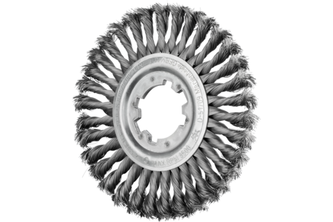 Szczotka tarczowa pleciona RBG Ø200 × 16 × 50, otwór 8 mm, drut stalowy Ø0,35 mm, stacjonarna
