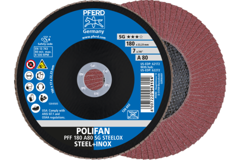 Ściernica listkowa POLIFAN PFF 180 × 22,23 mm płaska A80 linia wydajna SG STEELOX stal/stal nierdzewna