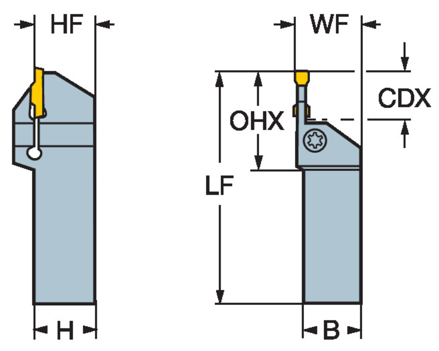 CoroCut® 1-2, oprawka z chwytem tradycyjnym do przecinania i toczenia rowków LF123F10-1616B