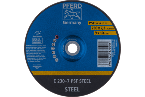 Ściernica tarczowa do zdzierania E 230 × 7,2 × 22,23 mm linia uniwersalna PSF STEEL do stali