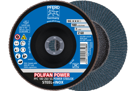 Ściernica listkowa POLIFAN POWER PFC 180 × 22,23 mm stożkowa Z60 SG STEELOX stal/stal nierdzewna