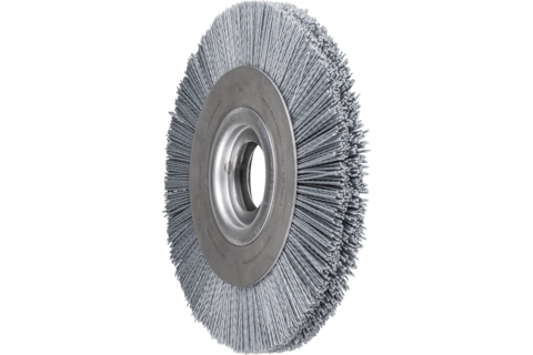 Szczotka tarczowa szeroka niepleciona RBU Ø250 × 30x różne otwory włókno SiC Ø1,10 mm ziarno 120 szlifierka stacjonarna