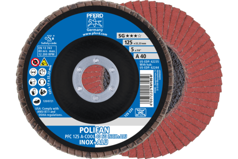 Ściernica listkowa POLIFAN PFC 125 × 22,23 mm stożkowa A-COOL 40 SG INOX+ALU stal nierdzewna/aluminium