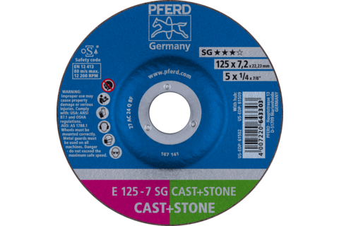 Ściernica tarczowa do zdzierania E 125 x 7,2 x 22,23 mm linia wydajna SG CAST+STONE do żeliwa/kamienia