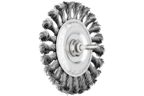Szczotka tarczowa pleciona RBG Ø100 × 12 mm trzpień Ø6 mm drut stalowy Ø0,35