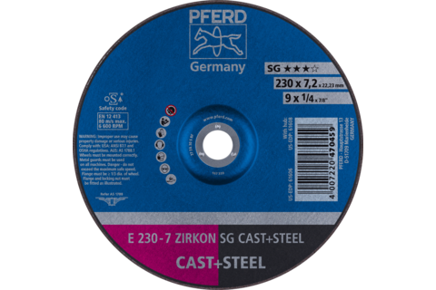 Ściernica tarczowa do zdzierania E 230 × 7,2 × 22,23 mm ZIRKON linia wydajna SG CAST+STEEL do żeliwa/stali