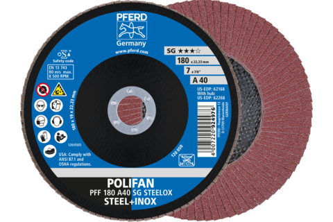 Ściernica listkowa POLIFAN PFF 180 × 22,23 mm płaska A40 linia wydajna SG STEELOX stal/stal nierdzewna