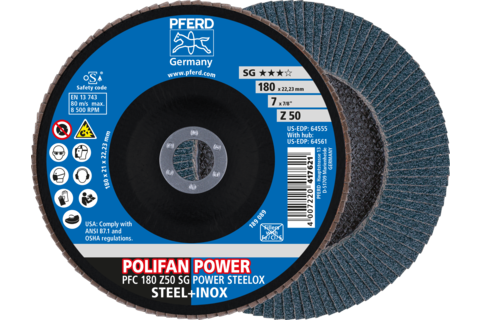Ściernica listkowa POLIFAN POWER PFC 180 x 22,23 mm stożkowa Z50 linia wydajna SG STEELOX do stali/stali szlachetnej