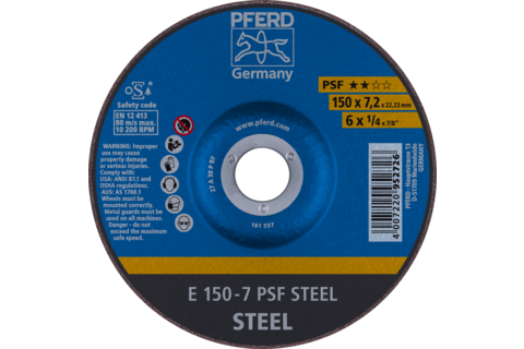 Ściernica tarczowa do zdzierania E 150 × 7,2 × 22,23 mm linia uniwersalna PSF STEEL do stali