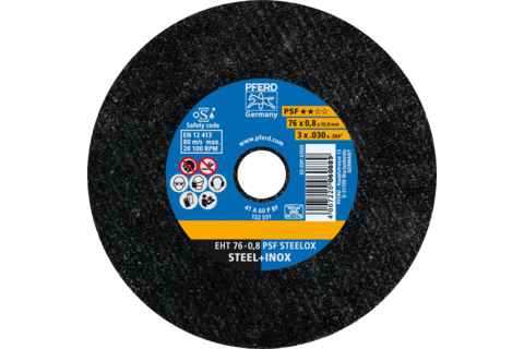 Ściernica tarczowa do cięcia EHT 76 × 0,8 × 10 mm prosta linia uniwersalna PSF STEELOX do stali/stali szlachetnej