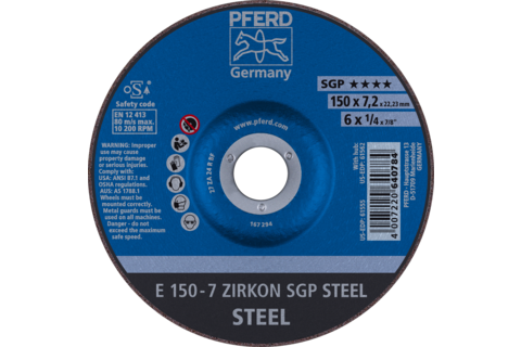 Ściernica tarczowa do zdzierania E 150 × 7,2 × 22,23 mm ZIRKON linia specjalna SGP STEEL do stali