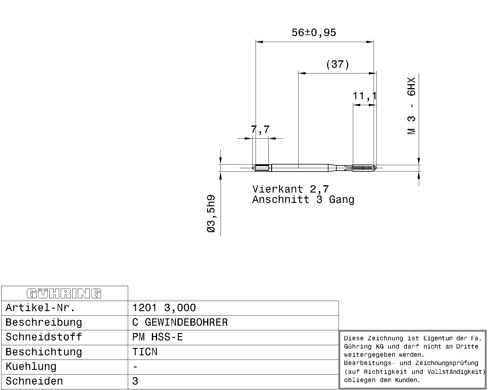 Gwintownik maszynowy M14 / 6HX / DIN 371 / HSS-E-PM / TiCN