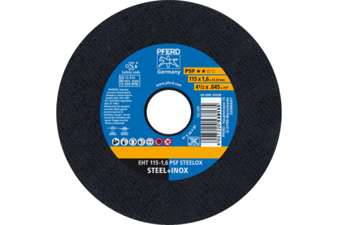 Ściernica tarczowa do cięcia EHT 115 × 1,6 × 22,23 mm prosta linia uniwersalna PSF STEELOX do stali/stali szlachetnej
