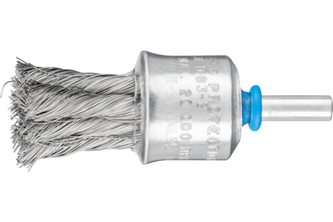 Pleciona szczotka-pędzelek z ochroną z tworzywa sztucznego PBG Ø23 mm trzpień Ø6 mm drut ze stali nierdzewnej Ø0,25