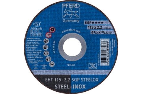 Ściernica tarczowa do cięcia EHT 115 × 2,2 × 22,23 mm prosta linia specjalna SGP STEELOX do stali/stali szlachetnej