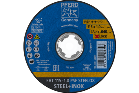Ściernica tarczowa do cięcia EHT 115 × 1,0 mm X-LOCK prosta linia uniwersalna PSF STEELOX do stali/stali szlachetnej