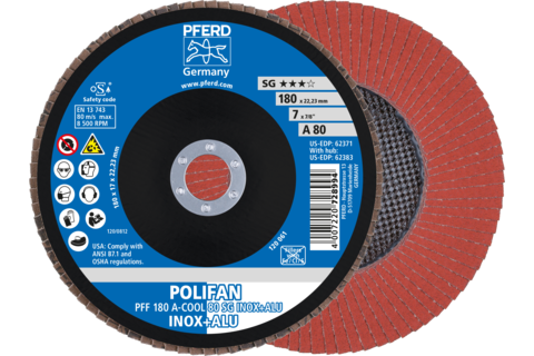 Ściernica listkowa POLIFAN PFF 180 × 22,23 mm płaska A-COOL 80 SG INOX+ALU stal nierdzewna/aluminium