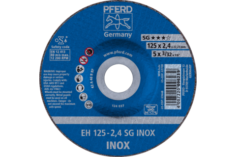 Ściernica tarczowa do cięcia EH 125 × 2,4 × 22,23 mm odgięta linia wydajna SG INOX do stali szlachetnej
