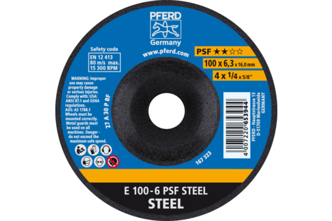 Ściernica tarczowa do zdzierania E 100 × 6,3 × 16 mm linia uniwersalna PSF STEEL do stali