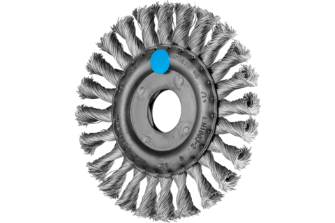 Szczotka tarczowa pleciona RBG Ø115 × 12 × 22,2 mm, drut ze stali nierdzewnej Ø0,35 mm do szlifierki kątowej