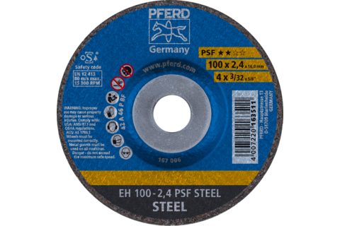 Ściernica tarczowa do cięcia EH 100 × 2,4 × 16 mm odgięta linia uniwersalna PSF STEEL do stali